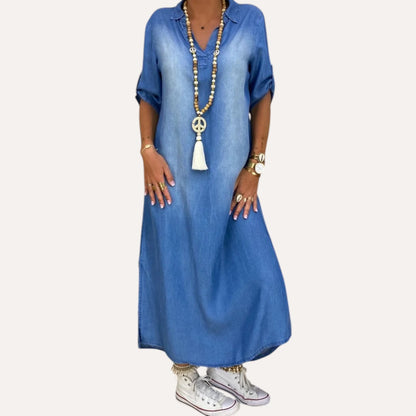 Meliora – Długa Sukienka w Stylu Jeans