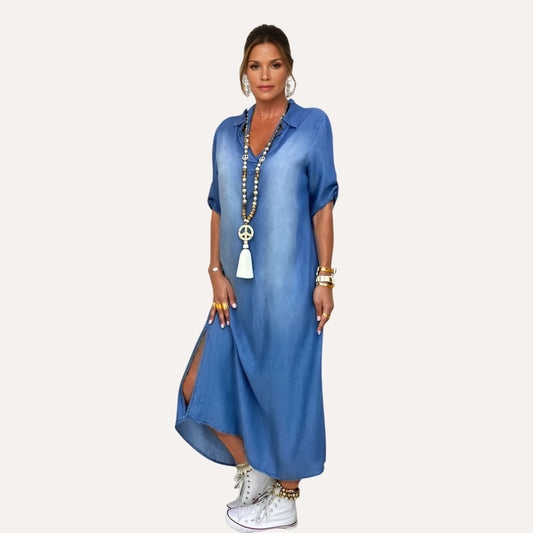 Meliora – Długa Sukienka w Stylu Jeans