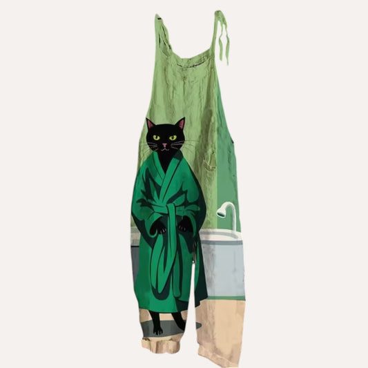 Emerald Purr | Kombinezon z Kotem w Zielonym Szlafroku